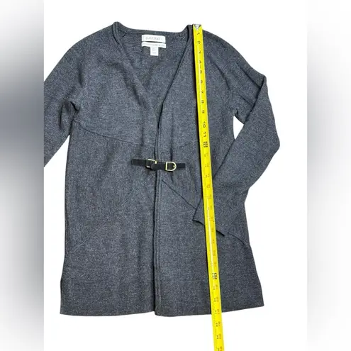 Ellen Tracy Tunic Sweater 100% Merino Wool Cardigan Women Gray Long Sleeve Belt
