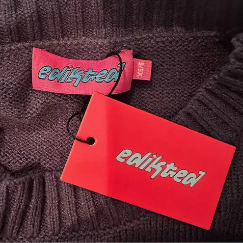 Edikted Knit Bow Cropped Sweater Women's XS/S Navy Boho Dainty Coquette Girl