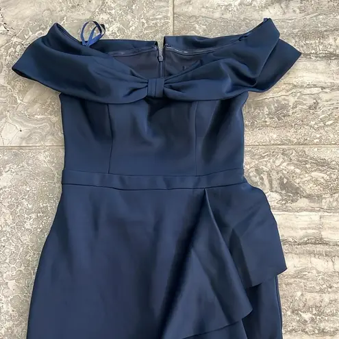 XScape Bow Off-the-Shoulder Scuba Knit Cocktail Dress, Navy Size 10 NEW w/o Tag