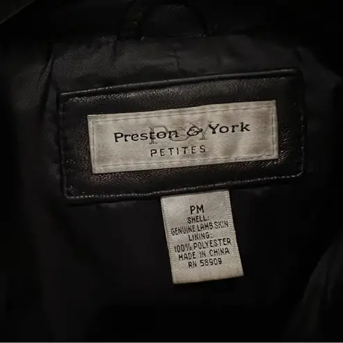 Preston & York Preston & Young Petites Black Lamb Leather Long Line Chic Jacket Size PM