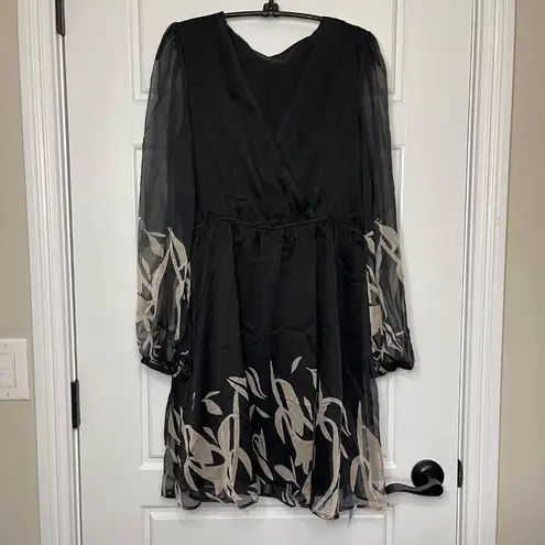 Cupshe  Floral Print Chiffon‎ Mini Dress Women's Medium Long Sleeves Black NEW