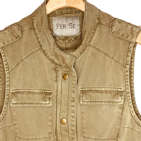 Per Se | Cotton Twill Utility Cargo Vest Olive Green Size M | EUC