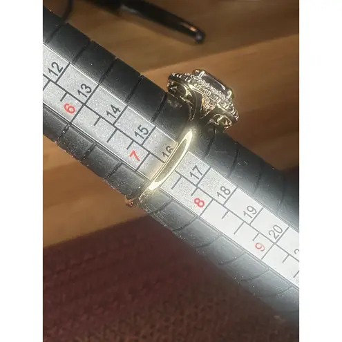 10K Genuine Smokey Topaz & Diamond Halo Ring Size 7