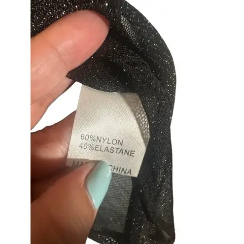 Seek Black Shimmer Sheer Short Sleeve Summer Flirty Top Women SZ S