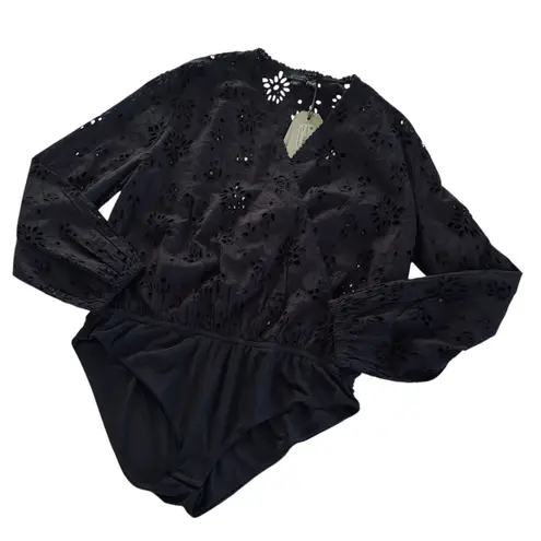 AllSaints Amara Broderie Bodysuit Black V