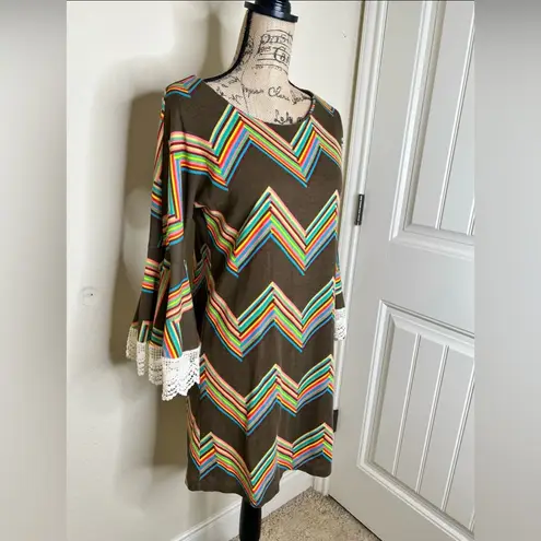 Judith March NTM: Retro Style Chevron Print Shift Style Knee Length Dress Sz M