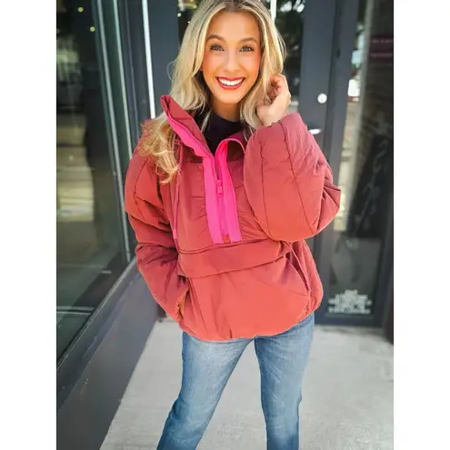 FREE PEOPLE Movement In a Pillow Packable Puffer Pullover in Sour Cherry XS NWT Pink
