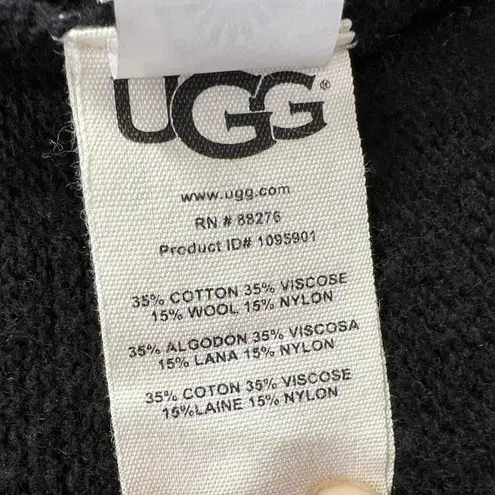 UGG Wool Blend Knit Cardigan Open Front Black XS Long Sleeves Pouch Pockets Boho