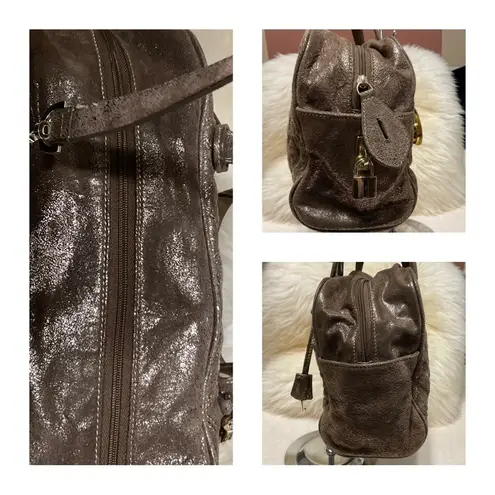 Barr & Barr Y2K Leather Bag Satchel Quilted Bronze Gold Retro Glam w/ Long Strap Brown