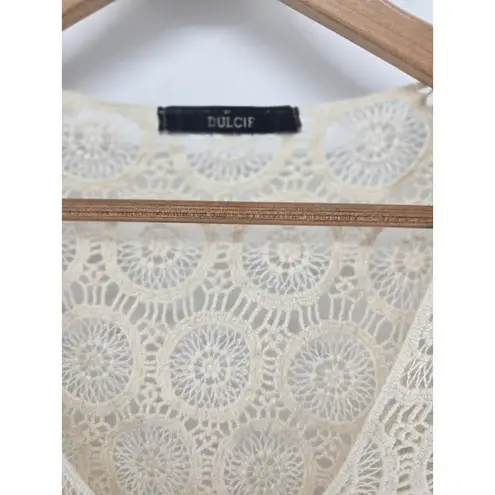 Dulcie Women's Small 100% Cotton Crochet Crop Top Ivory Fringe Hippie Boho