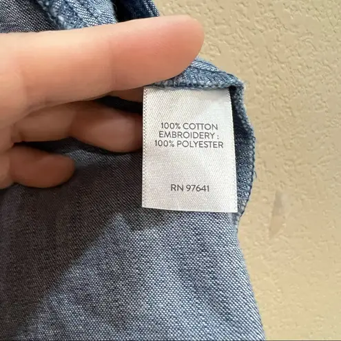 J Jill Floral Embroidered Denim Open Front Jacket Women’s Sz S Boho Hippie EUC Blue