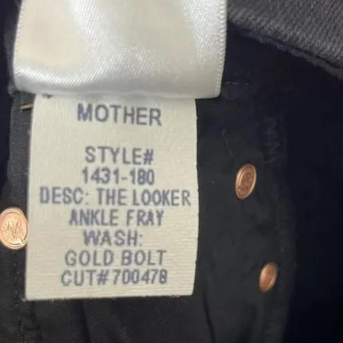 MOTHER The Looker Ankle Fray Gold Bolt Jeans Cropped Skinny Women Size 24 Black