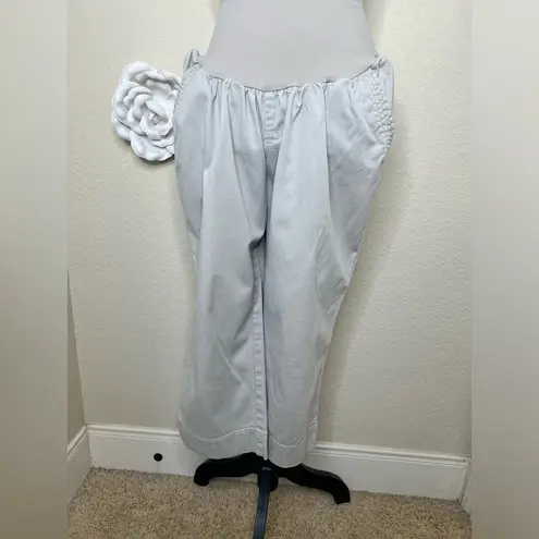 Motherhood Maternity NTM: Oh Baby by Motherhood Light Tan/Khaki Capris with Over the Belly Band Sz L