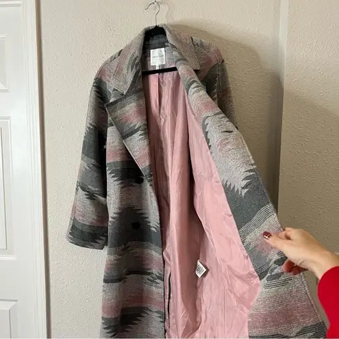 Avec Les Filles Wool Blend Belted Blanket Walking Coat Grey Aztec NEW Size 2XL