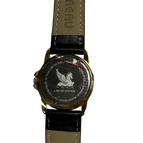 Tourneau 100ft Gold Pegasus Icon Black Leather Limited Edition Watch New Battery
