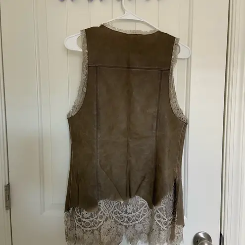 Cristina women’s metallic goldish brown faux leather lace zip front vest medium