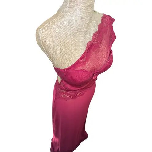 Frederick's of Hollywood Maroon Lace One Shoulder Sheer Maxi Chemise Lingerie M