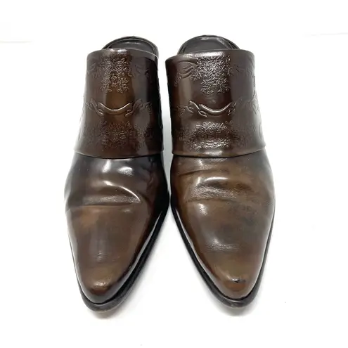 via spiga STUDIO SPIGA by antiqued brown leather mules, made in Italy. Size 7.5
