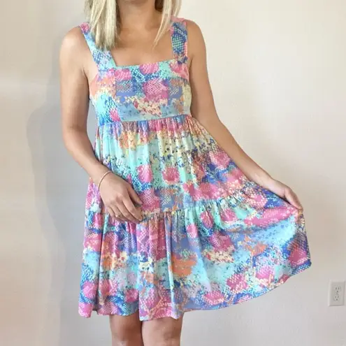 Adrienne Multicolor Snakeskin Tiered Mini Dress Size Small NWT Bright Cute Fun