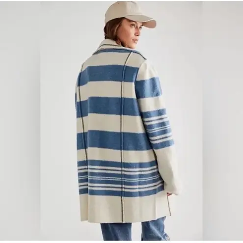 We The Free  FP Acadia Striped Oversized Long Line Wool Sporty Cardigan XS S