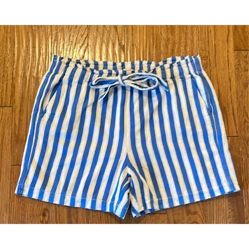 J.Crew white blue striped linenāblend paperbag shorts M Size M