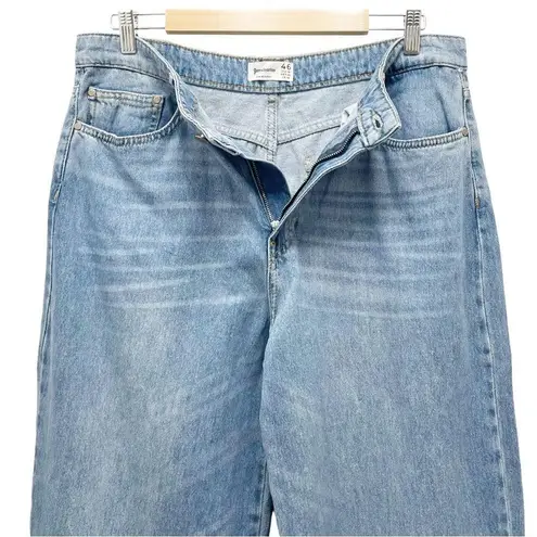 Stradivarius Super Wide Leg High Rise Slouchy Jeans Medium Wash Raw Hem Size 14