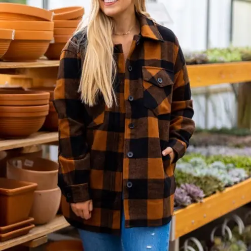 RD STYLE | Women's Oversized Conscious Plaid Flannel Shacket Jacket Black Size M