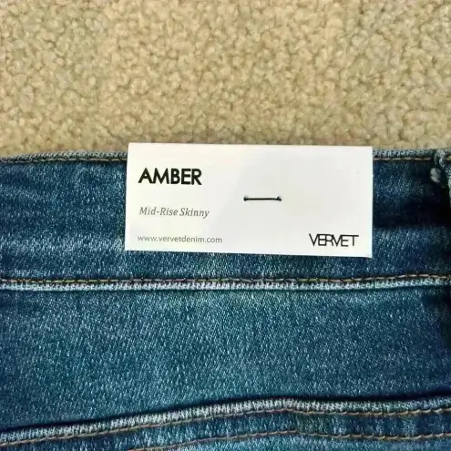 NWT Vervet Amber Jeans Mid Rise Skinny Distressed Dark Wash Denim Blue Size 30