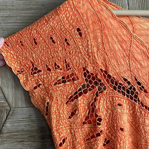 Indah Womens Crochet Top Sz S/M Orange Butterfly Cut Out Boho