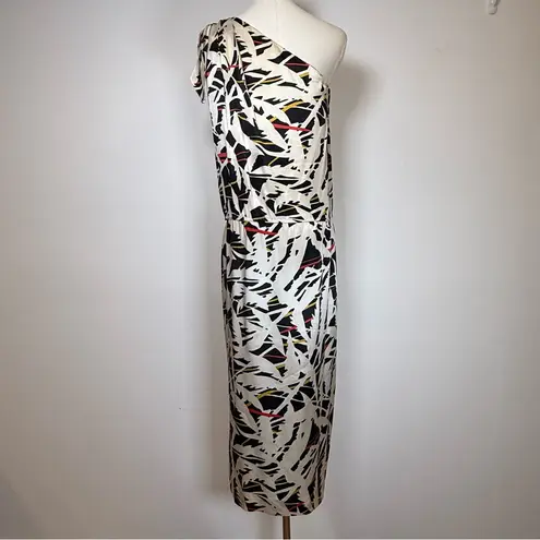 Vintage Oleg Cassini 100% Silk One Shoulder Abstract Column Dress Women’s Size 6 Black