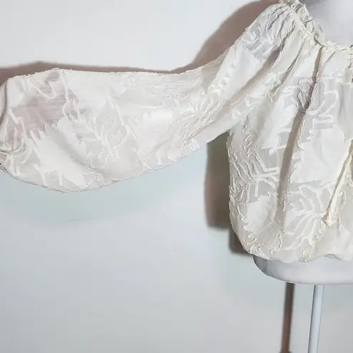 Peach Cream Cropped Sheer Blouse with Full Sleeves Size XL Cream Boho Top