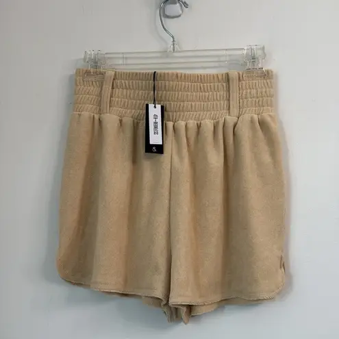 4th & RECKLESS Camel Beige TERRY TOWELLING HIGH WAISTED mini shorts set sz 6