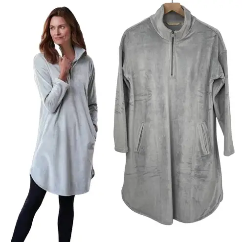 Soft Surroundings Auberon Mini Dress Coziest Zip Up Tunic Pullover Silver NEW S