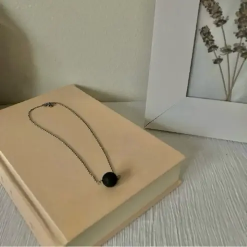 Black Lava Stone Essential Oil Necklace Silver Chain Smell Therapy Minimal Neutral