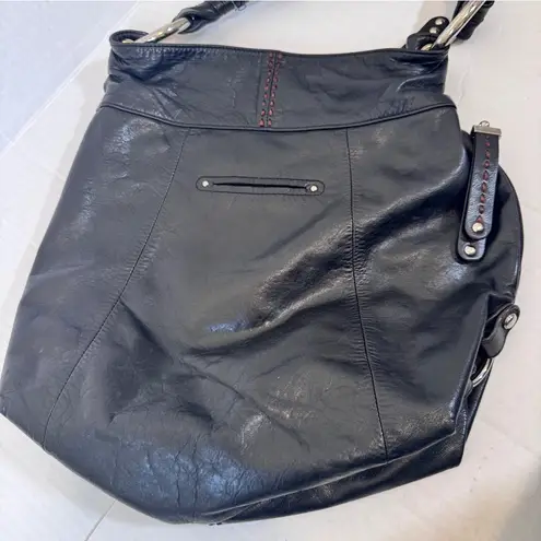 B Makowsky Black Leather Large Hobo Shoulder Bag Handbag Purse Women’s Fall Boho