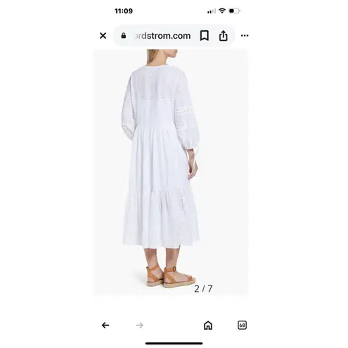 Caslon Eyelet Three-Quarter Sleeve Cotton Midi Dress Size Large Tiered Peasant