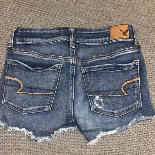 American Eagle  distressed cut off blue denim midi shorts, size 2