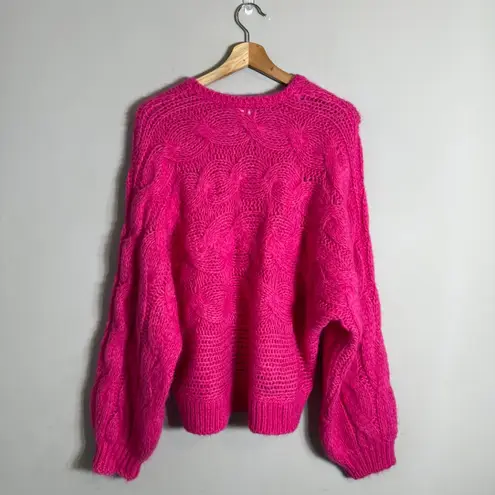 Farm Rio Maxi Cable Knit Sweater Pullover Women's Medium Pink Chunky Comfy NWOT