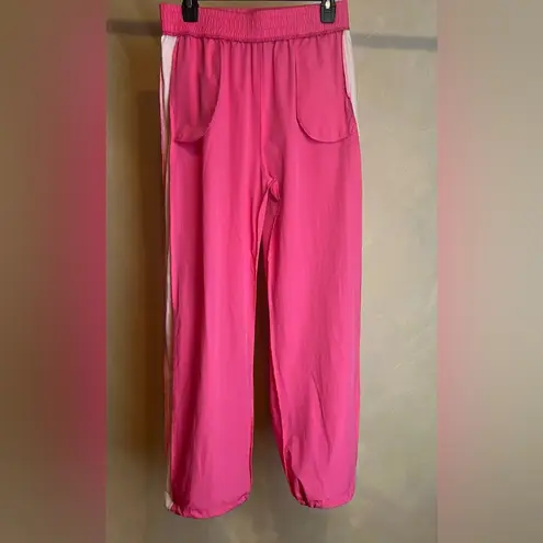 OTOS Activewear Womens Barbie Pink stripe Nylon W/Drawstring Ankle pants|Size:L Size L