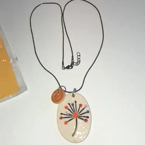 Cheryl Stevens Studio Floral Ceramic Pendant Necklace with Heart Charm Orange