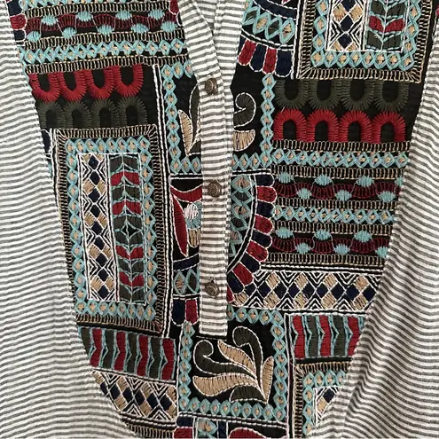 Soft Surroundings Embroidered Small Striped Tunic Top Western Aztec Boho Artsy