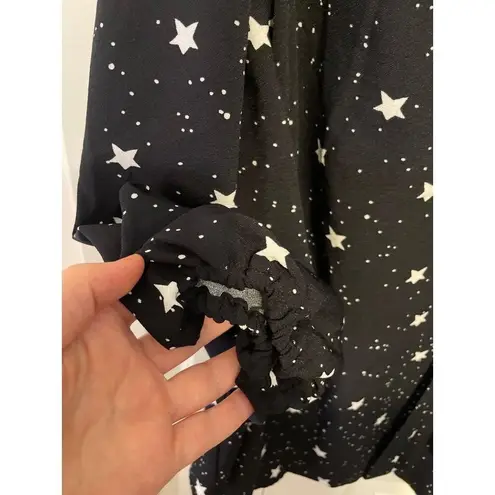 Black Star Print Long Sleeve Blouse With Tie Neckline Retrology 2X