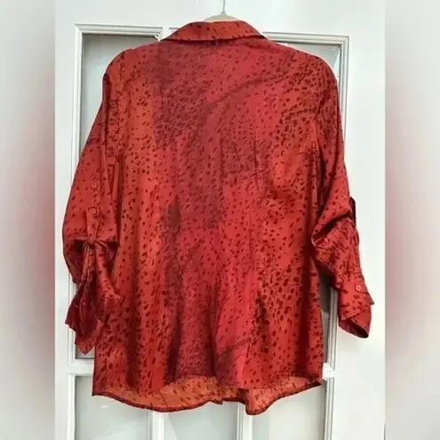 Calvin Klein Jeans Calvin Klein | Burnt Red Orange Leopard Print Speckled Blouse Size Small S thumbnail 2