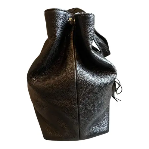 Black Pebbled Leather Tassel Hobo Bag Shoulder Tote Slouchy Minimalist