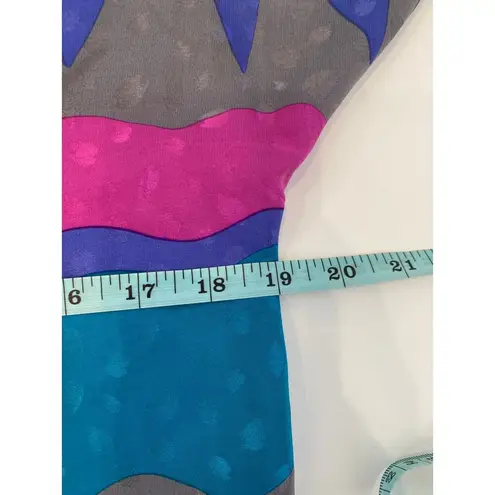 Vintage Flora Kung Silk 1980s Abstract Colorblock Granny Shift Dress Sz 6 Petite Blue