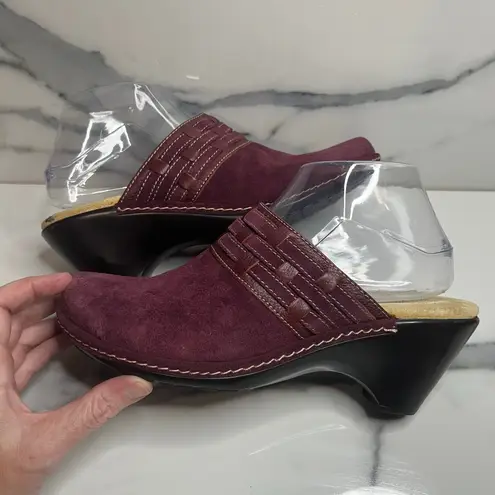 Softspots Women's Burgundy Suede Cate Clogs Mules Sz 9 Comfort Boho Festival Red