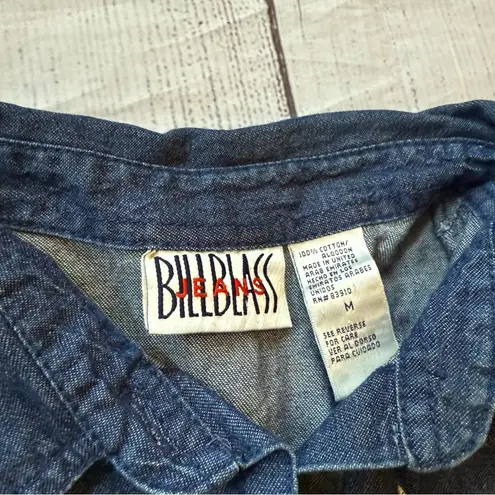 Bill Blass Vintage Denim Button Down Embroidered Winter Ice Skate Shirt Size M