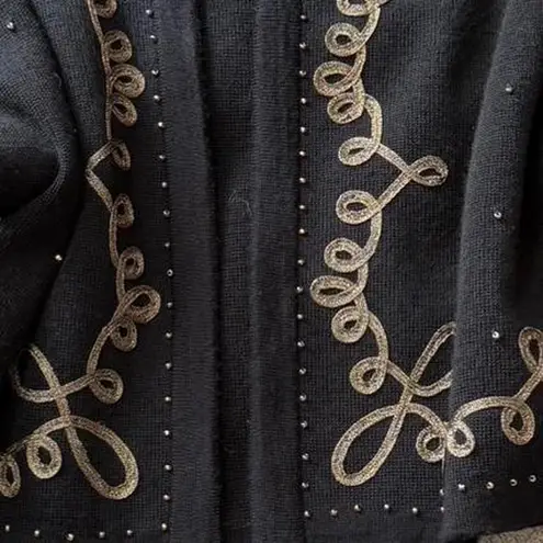 Embroidered/Beaded Open Cardigan Sweater Black Size M