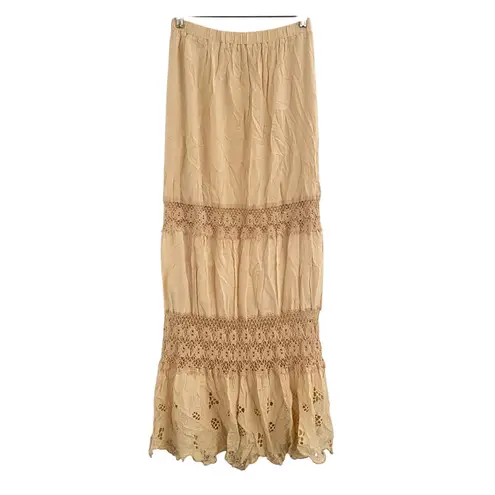 Solitaire by Ravi Khosla Boho Tiered Lace Maxi Skirt Bohemian Festival Country