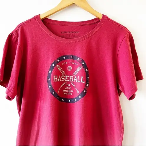 Life is Good  Women’s Crusher Tee Size Large Red Cotton Baseball Graphic Team Mom